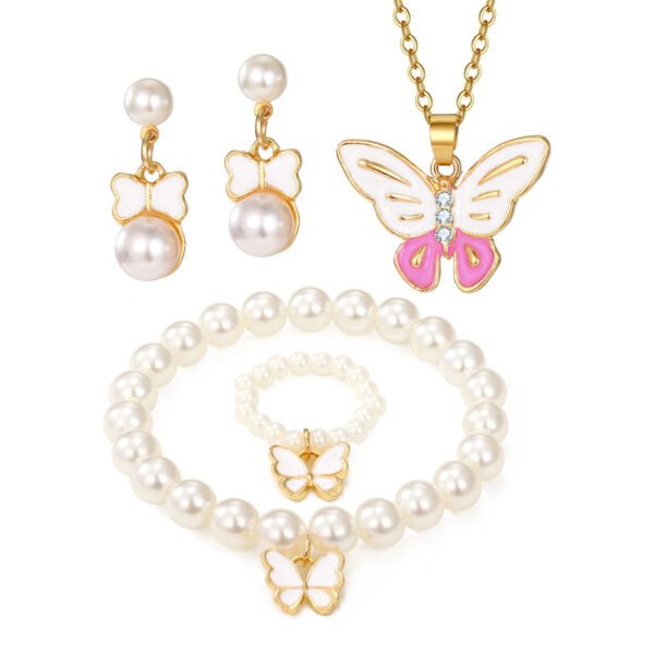 Butterfly & Pearl Jewelry Set for Women: Necklace, Earrings, Bracelet, Ring - Cute Fashion Jewelry Set, Perfect for Daily Wear & Gifts - 图片 2