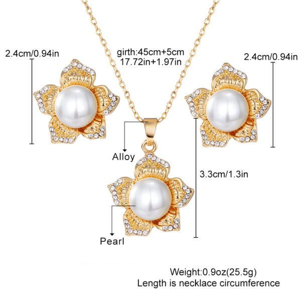 Flower - Shaped Pearl Jewelry Set: Gold - Tone Necklace and Earrings with Crystal Accents, Elegant Fashion Jewelry for Women, Perfect for Party & Formal Occasions - 图片 5