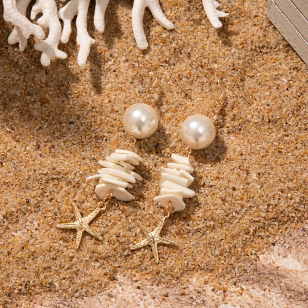 Gold Starfish & Graduated Pearl Drop Earrings - Beachy Boho Seaside Jewelry, 3 Pairs - 图片 5