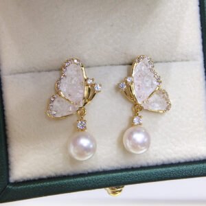 Ice Crystal Butterfly Pearl Earrings S925 Sterling Silver Earrings