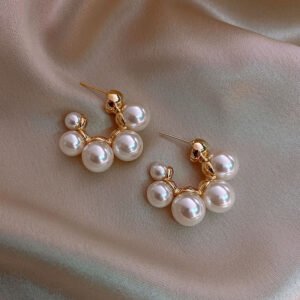 Pearl Earrings Set: Irregular Shape, Heart & Cluster Pearl Stud Earrings for Women, Gold - Tone Fashion Jewelry for Party, Daily Wear (3 Pairs)