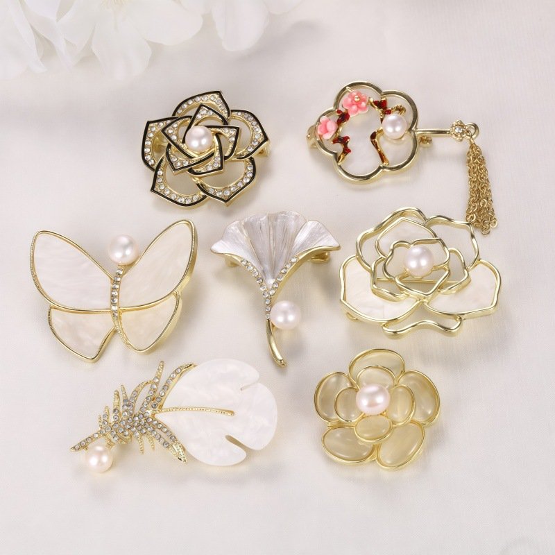 Nature-Inspired Pearl Brooch Collection – Elegant Crystal Enamel Jewelry - 图片 2