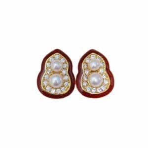Handcrafted Pearl Stud Earrings with Pearl Lotus-Shaped