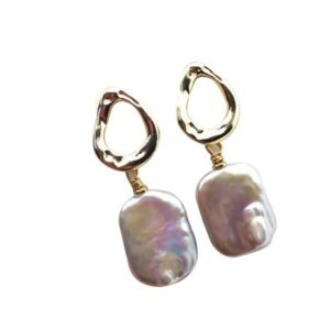 14k Gold Glittering Baroque Pearl Stud Earrings