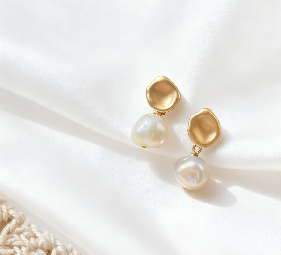 Vintage Metal Irregular Freshwater Pearl Jewelry Earrings - 图片 3