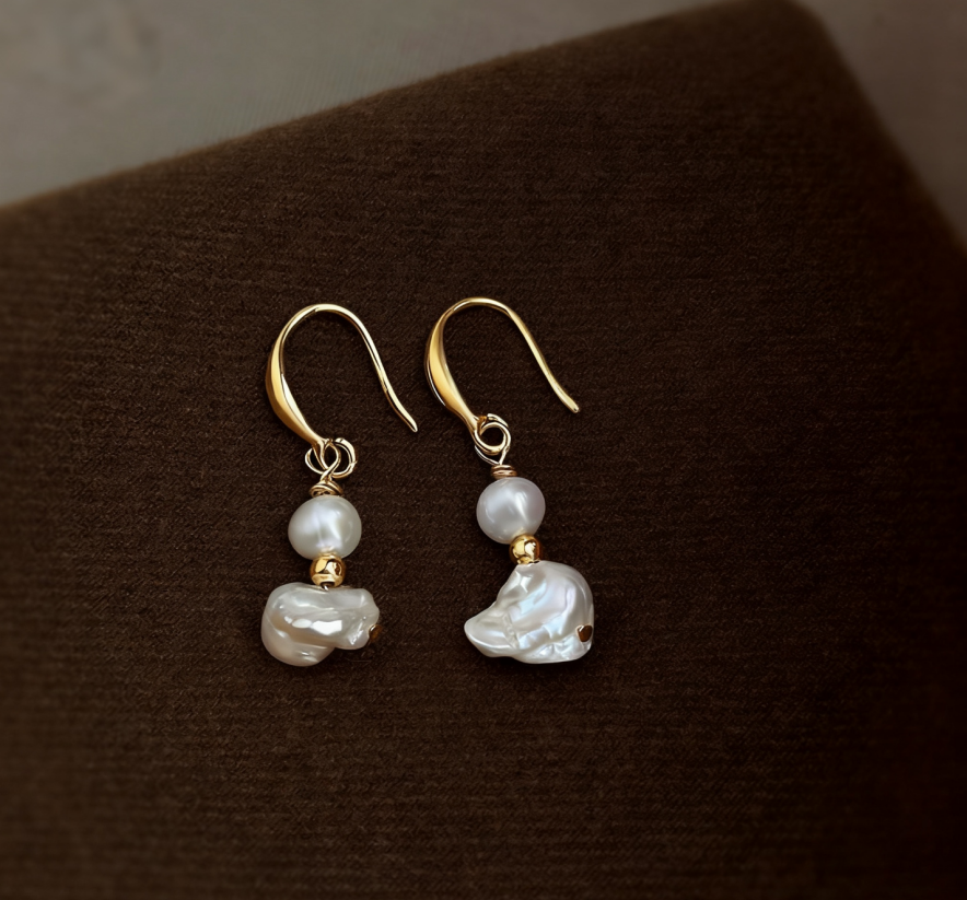 Asymmetric Irregular Freshwater Pearl Earrings - 图片 2
