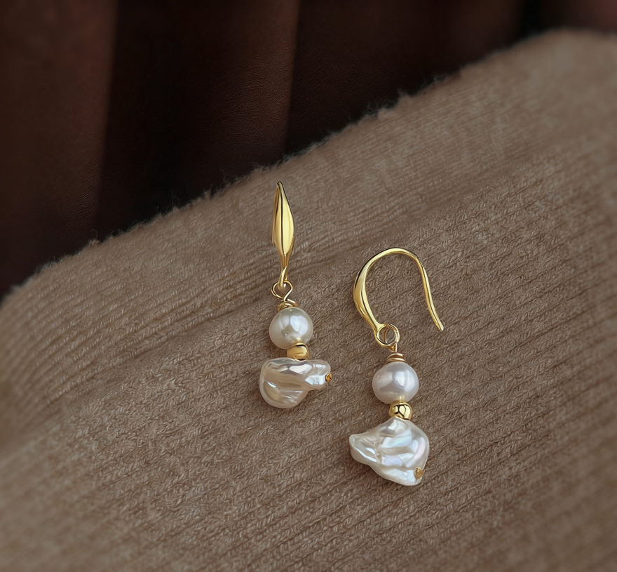 Asymmetric Irregular Freshwater Pearl Earrings - 图片 3