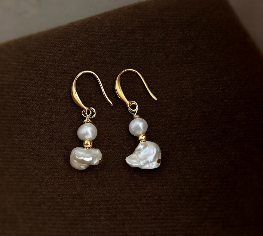 Asymmetric Irregular Freshwater Pearl Earrings - 图片 4