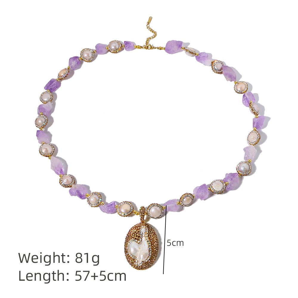 Pearl Choker Necklace Lavender Amethyst - 图片 6