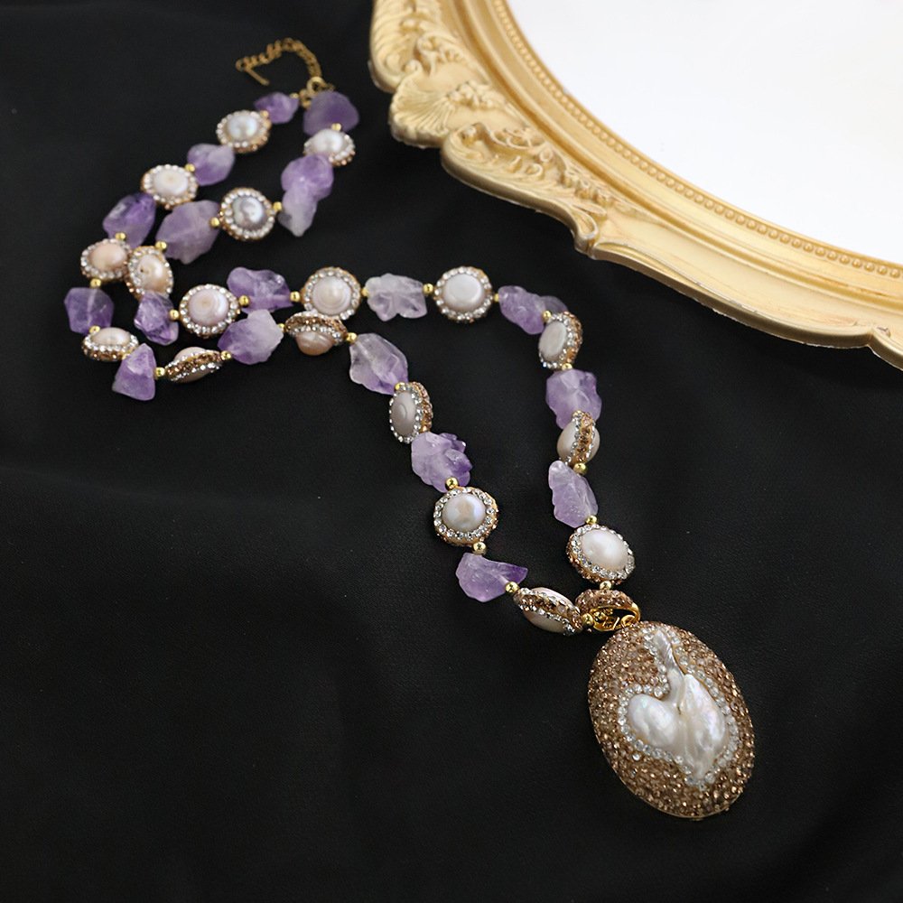 Pearl Choker Necklace Lavender Amethyst - 图片 3