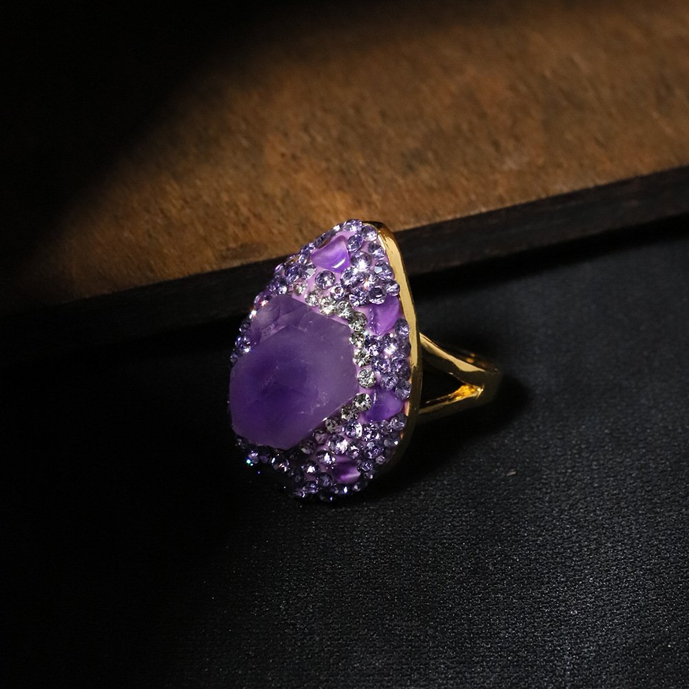 Amethyst Ring Bold Teardrop Purple Gemstone Ring - 图片 4