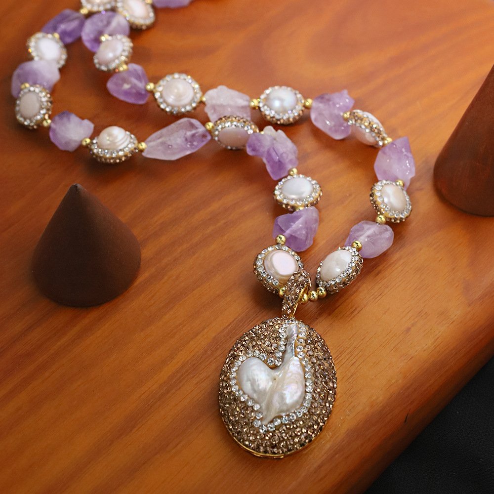 Pearl Choker Necklace Lavender Amethyst - 图片 2