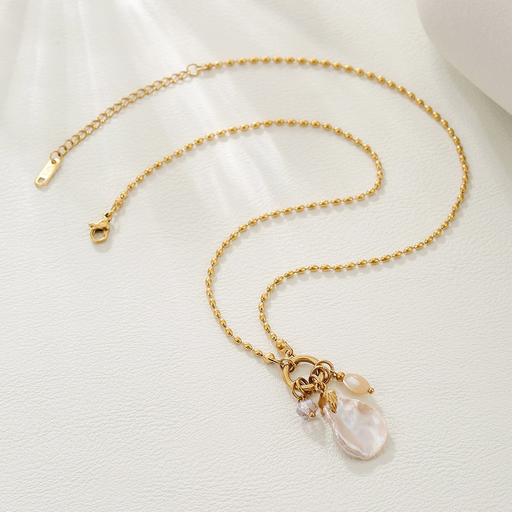 Light Luxury Gold Chain Freshwater Pearl Baroque Necklace - 图片 2