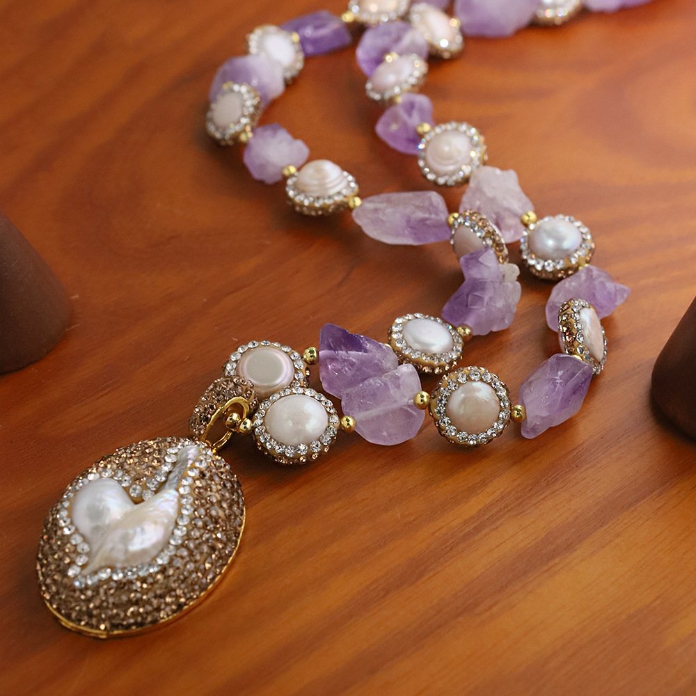 Pearl Choker Necklace Lavender Amethyst - 图片 4