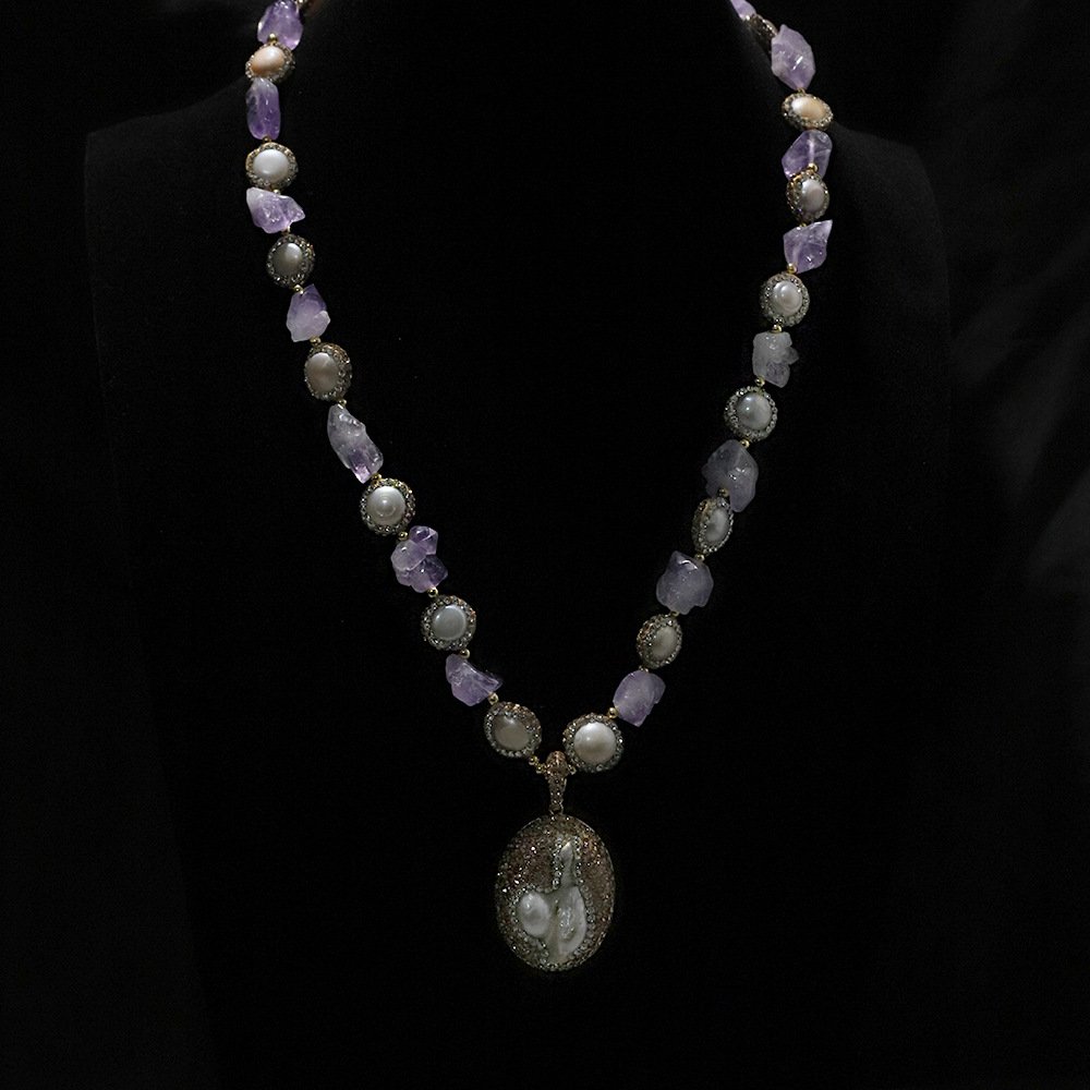 Pearl Choker Necklace Lavender Amethyst - 图片 5