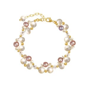 Crystal & Gold Bead Accent Gentle Style Pearl Bracelet